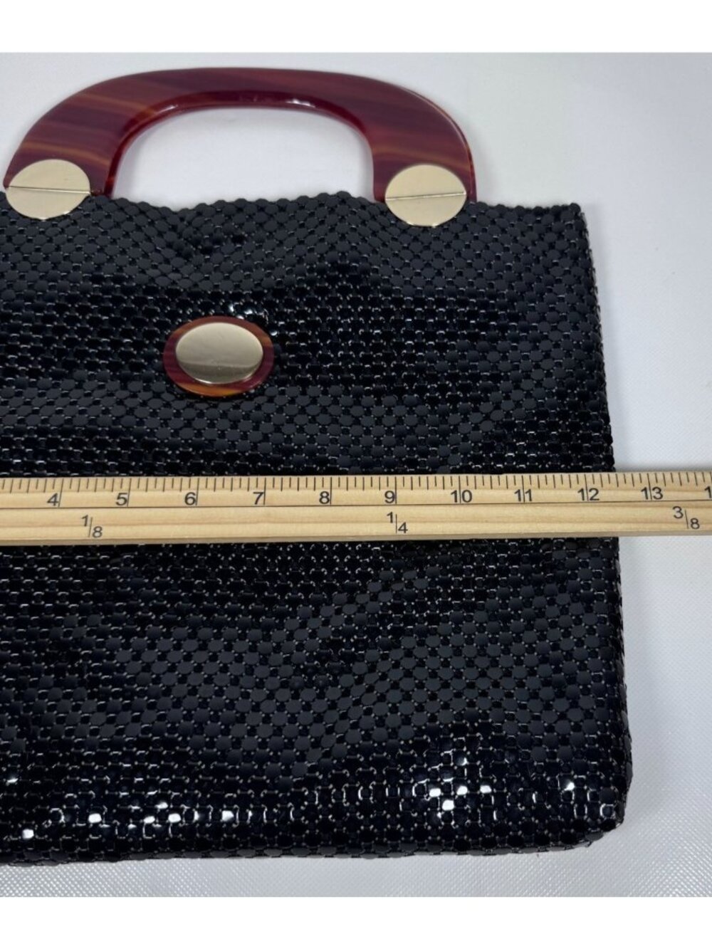 Vintage Whiting Davis Black Beaded Handbag Red Lucite Handle Y2k - Picture 9 of 14